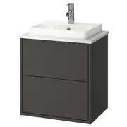 HAVBÄCK / ORRSJÖN wash-stnd w drawers/wash-basin/tap, dark grey/white marble effect, 62x49x71 cm