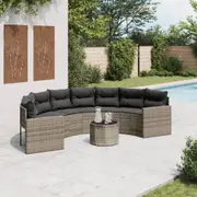 vidaXL Garden Sofa with Table and Cushions Half-Round Grey Poly Rattan