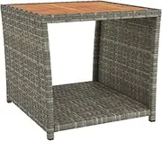 Outdoor Small Coffee Table, All Weather Wicker Side Table, Garden End Table with Wooden Top, Grey 45 x 45 x 40 cm