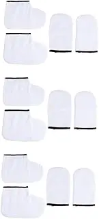 Healeved 3sets Polyester Flannel Mittens Booties White Hard Wax Gloves Heat Therapy Spa Tool 4pcs*3