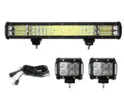 Elinz 20" LED Light Bar 3 Rows bundle 2x 18W 4 inch Worklight Driving