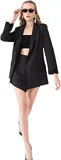 [Generic] Pinstriped Women's Blazer, Black and White -Beige and White