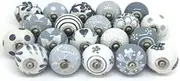 OSNICA Ceramic Door Knobs Grey Colour with Different Designs Cupboard Drawer Pull Handles Set of 20 pcs