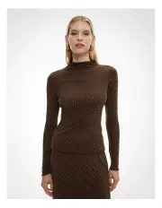 [Witchery] Sparkle Mesh Top in Cocoa