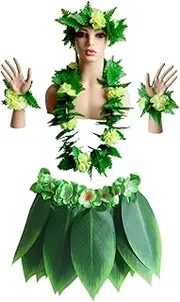 STOBAZA 5pcs Tropical Leaf Skirt Yellow Skirt Green Leaf Headdress Garland for Adult Xl Costume Accessories for Parties Weddings and Events