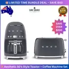 Smeg 50's Style Toaster Coffee Machine Matching Gray Set Genuine ITALY Designed