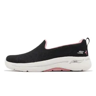 【SKECHERS】休閒鞋 Go Walk Arch Fit 寬楦 女鞋 黑 粉 粉紅絲帶限定款 乳癌防治 套入式(896263-WBKPK)