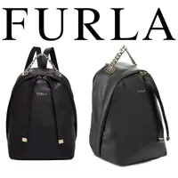 在飛比找蝦皮購物優惠-義大利【FURLA】黑色時尚真皮搭金鍊後背包