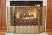 Modern Contemporary Gold Circle Pattern Folding 3 Panel Fireplace Screen Decor