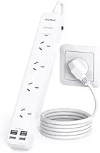 One Beat Power Board Surge Protected, 4 Widely Outlets with 4 USB Ports(2 USB C Charging Port), USB Power Board with 1.2M Extension Cord, 900J Surge Protection, Flat Plug, Wall Mount for Home Office