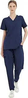 [QBK] Scrub Sets Jogger style 4-Way Stretch Nurse Uniform Set Women's Medical Nursing Outfits V-Neck Top and Yoga Scrub Pants