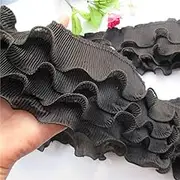 1 Yard 4-Layer Elastic Pleated Chiffon Lace Ruffle Trim Gathered Ribbon Trimming Fabric Embroidered Applique Sewing Craft Wedding Bridal Dress Embellishment Party Clothes Decoration 11CM Wide (Black)