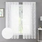 White Leaf Sheer Curtains Leaves Embroidered Living Room Short Curtain Rod Po...