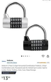 2 Pic Combination Padlock, 5 Digit Gym Lock Zinc Alloy Password Padlock, Silver