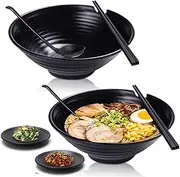 YOZOTI Large Ramen Bowl Set, 2 Ramen Bowl with Chopsticks, Soup Spoons & Saucers, Japanese-Style Ramen Noodle Bowl, Sleek Ramen Bowls, Noodle Bowl for Udon, Pho, Soups & More