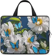 Laptop Case Sleeve Shockproof Computer Carrying Bag White Blooms Blue Butterflies Notebook Case Cover Laptop Bag Water Resistant Computer Cases Tablet Briefcase for Travel Business 12 Inch