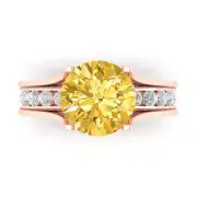 2.89ct Round Cut Yellow Stone Ring Band bridal Set Sliding 14k Rose solid Gold