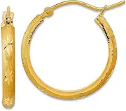 [JewelryWeb] 14k Gold Polished and Satin Sparkle Cut Hoop Earrings 20.46x20.21mm Wide 2.75mm Thick-Hoop Earring for Women