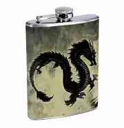 Chinese Dragon 01R Flask 8oz Stainless Steel Hip Drinking Whiskey