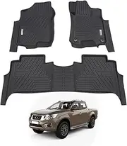 AUSGO Car Floor Mats Compatible with Nissan Navara NP300 D23 Dual Cab 2015-Onwards Without Cup Holder, Heavy Duty All-Weather 5D TPE Floor Liners with Door Sill Coverage