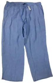 Talbots Pants Women’s Size 2XL Blue Wide Pull On 100% Linen Draw String NWT