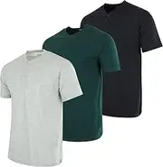 [Real Essentials] 3 Pack: Men's Cotton Short & Long Sleeve Henley T-Shirt Performance Activewear (Available in Big & Tall)