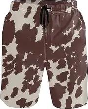 [GuoChe] Men's Beach Shorts Brown Spots Quick Dry Beachwear Holiday Beach Short Pants with Mesh Lining