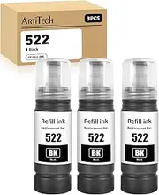 Artitech T522 Ink Bottle Replacement for Epson 522 T 522 use for Epson EcoTank ET-1110 ET-2710 ET-2800 ET-2720 ET-4700 ET-4800 ET-4810 Printers (3BK)