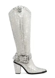 [Club Exx] Sharp Sheriff Shine Knee High Boots -Silver