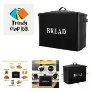 Extra Large Black Bread Box with Lid, Metal Bread Storage Container for Farmh...