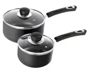 Nonstick Saucepan Set with Lid, 1 Quart and 2 1QT + 2QT (Pack of 1) Grey-Black