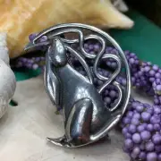 NEW Solid Pewter Rabbit Moon Pin Celtic Irish Hare Crescent Moon Ladies Pin