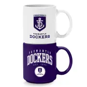 Fremantle Dockers AFL Set of 2 Stackable Ceramic Coffee Mug Cups