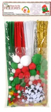 Christmas Chenille Stems Craft Pack w/ Pom Poms & Googly Eyes - Fun Project Kit!