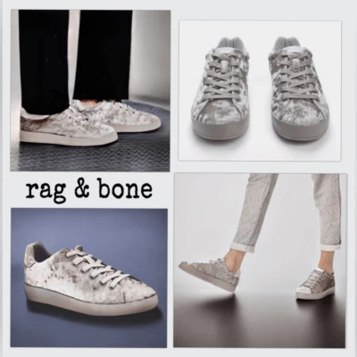 Rag & Bone Sneakers RB1 Low Top Dove Crushed Velvet Silver Grey Size 6 $325