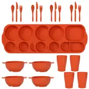 Orange Durable Eco-Friendly Wheat Straw Dinnerware Set - 24 Pieces with Plates, Bowls, Cups & Cutlery