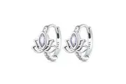 SOLID Sterling Silver Lotus flower Hoop Purple CZ Earrings - AVILIA Designs Pandora Compatible