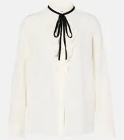[Frame] Frame Ruffled tie-neck silk blouse AU 12 white