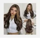 New Long Light Brown Women's Natural Wavy Capless Wig Human Hair Wig 24Inch