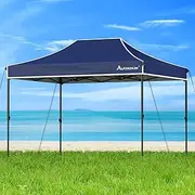 [ALFORDSON] 3 x 4.5m Gazebo Marquee High Adjustable Navy Blue Color, Pop-up Canopy Camping Shelter Shade with Steel Frame for Wedding Party, Pavilion with Pegs, Ropes & Carry Bag