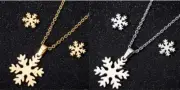 Titanium Flower Snowflake Snow Silver/Gold Jewelry Set: Earrings / Necklace
