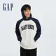 Gap 男裝 Logo/小熊印花帽T 碳素軟磨法式圈織系列-藍白拼接(760405)