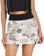 [RPLIFE] Watercolor Flowers Leaves Light Color Mini Tenni Skort, Golf Skirts for Women High Waisted, Skort Lightweight Skirt