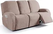 [Ruaozz] Recliner Sofa Covers Recliner Chair Covers Couch Covers for Reclining Couches with Pockets Washable Furniture Protector with Elastic Bottom (3 Seater, Khaki)