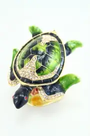 Green Turtle Fish Jewelry Trinket Box Decorative Collectible Sea Gift 02041