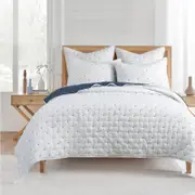 Swiss Blue Dots Coverlet Set Queen, 100% cotton, 250GSM - White/Blue