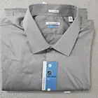 Van Heusen Dress Shirt Mens Size 19 35/36 Tall Grey Lux Sateen Travel Button Up