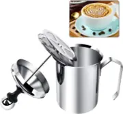 Manual Milk Creamer Hand Pump Frother Cappuccino Stainless Steel, Silver