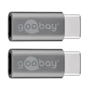 2x Goobay USB-C Male to USB 2.0 Micro Type B Female Adapter Connector For PC GRY
