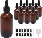 12 Pack 4oz Glass Dropper Bottles - Essential Oil, Massage Oil & Perfume, Refillable Amber Round Glass Bottle